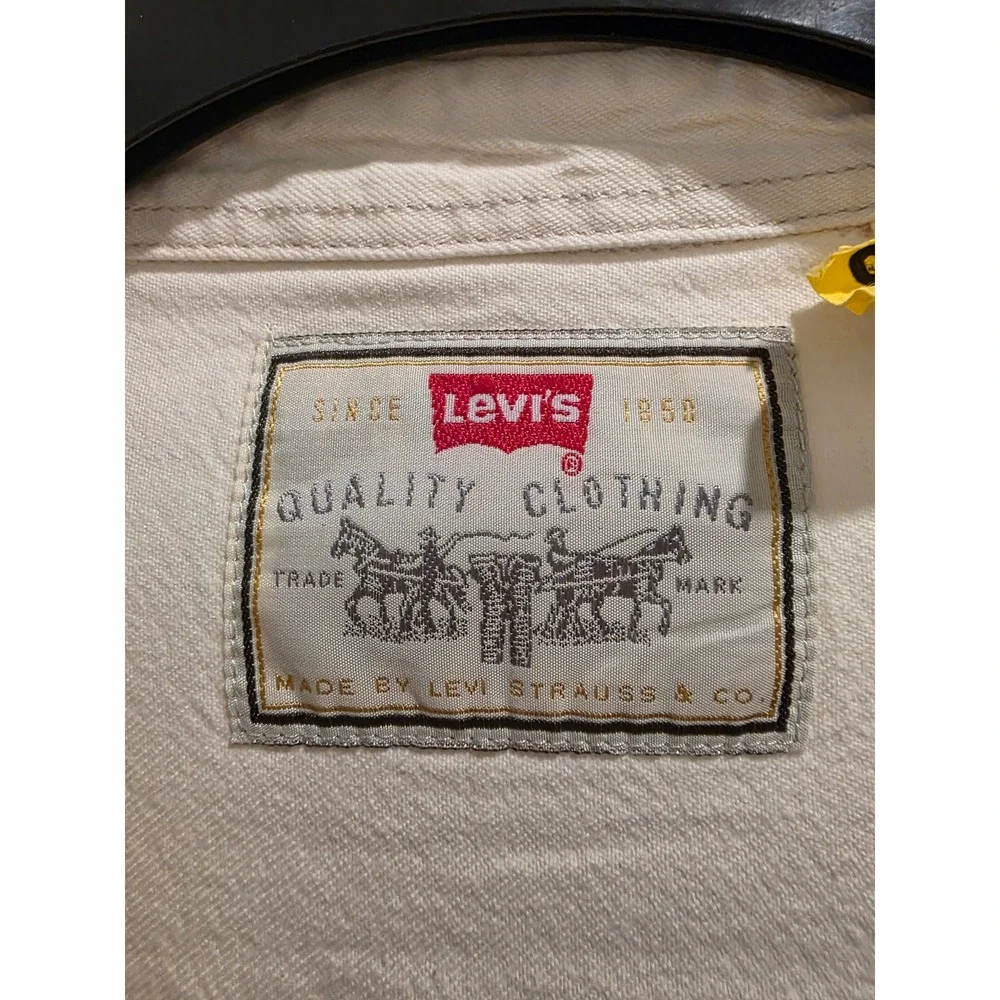 Men szXL Vintage 80s 90s Levis Red Tab Cream Denim Button Down Shirt 100% Cotton